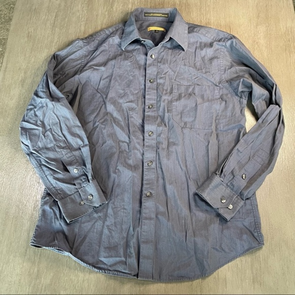 💛 Donna Karan Blue 100% Cotton Button Up Casual Dress Shirt